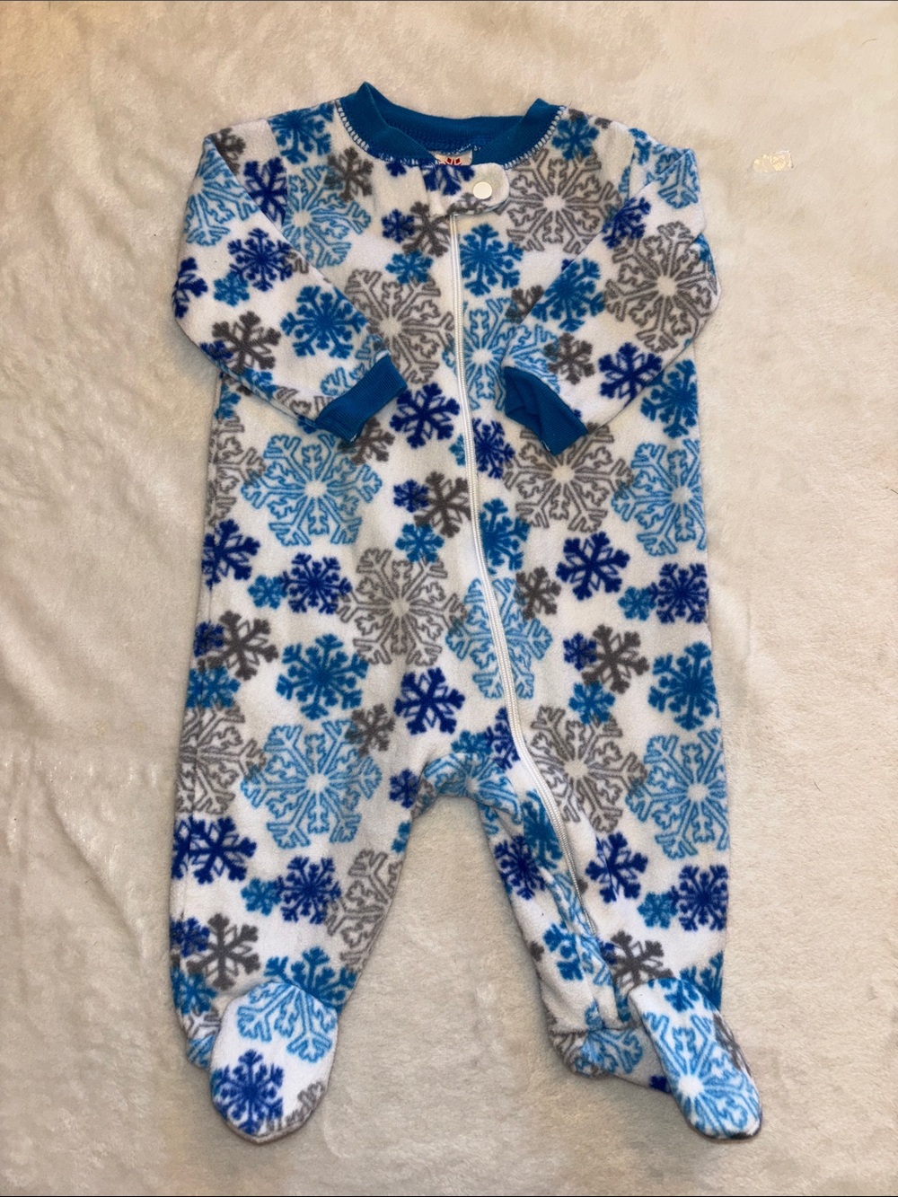 (2 for $10) Blue Snowflake Fleece One-Piece Footed Pajamas for Kids